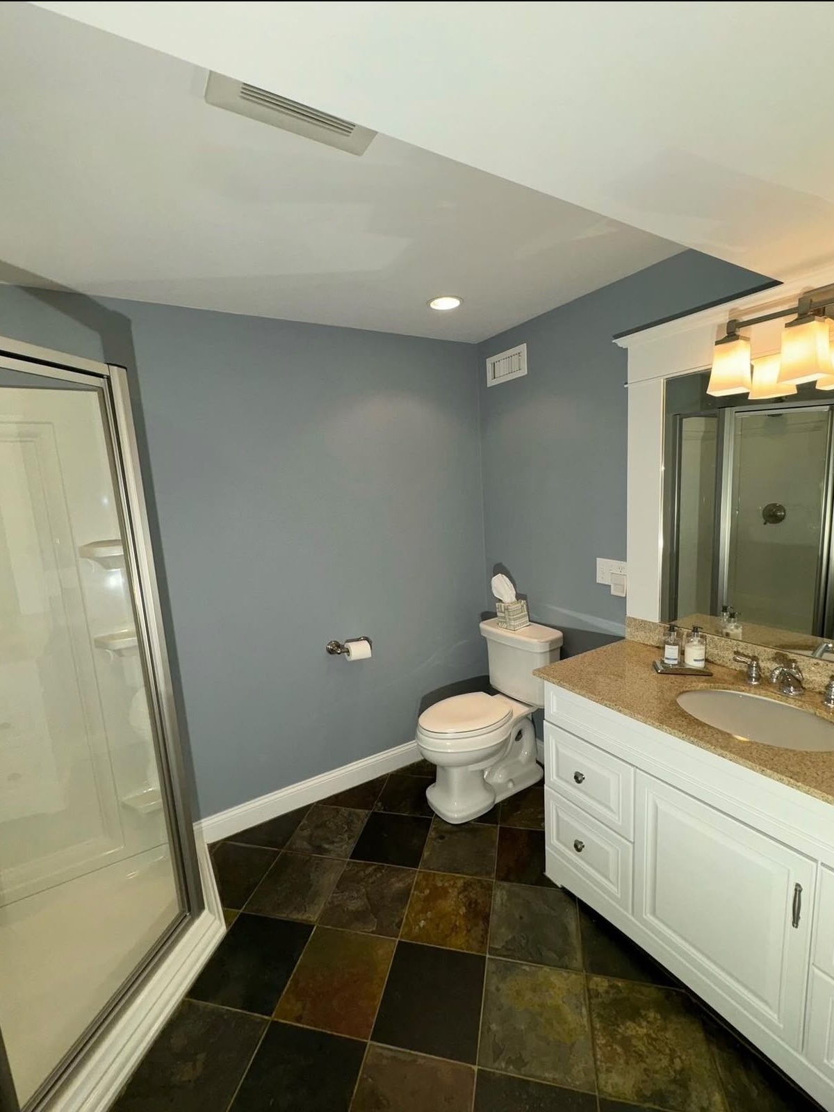 Master Bath Custom Navy Vanity Coating