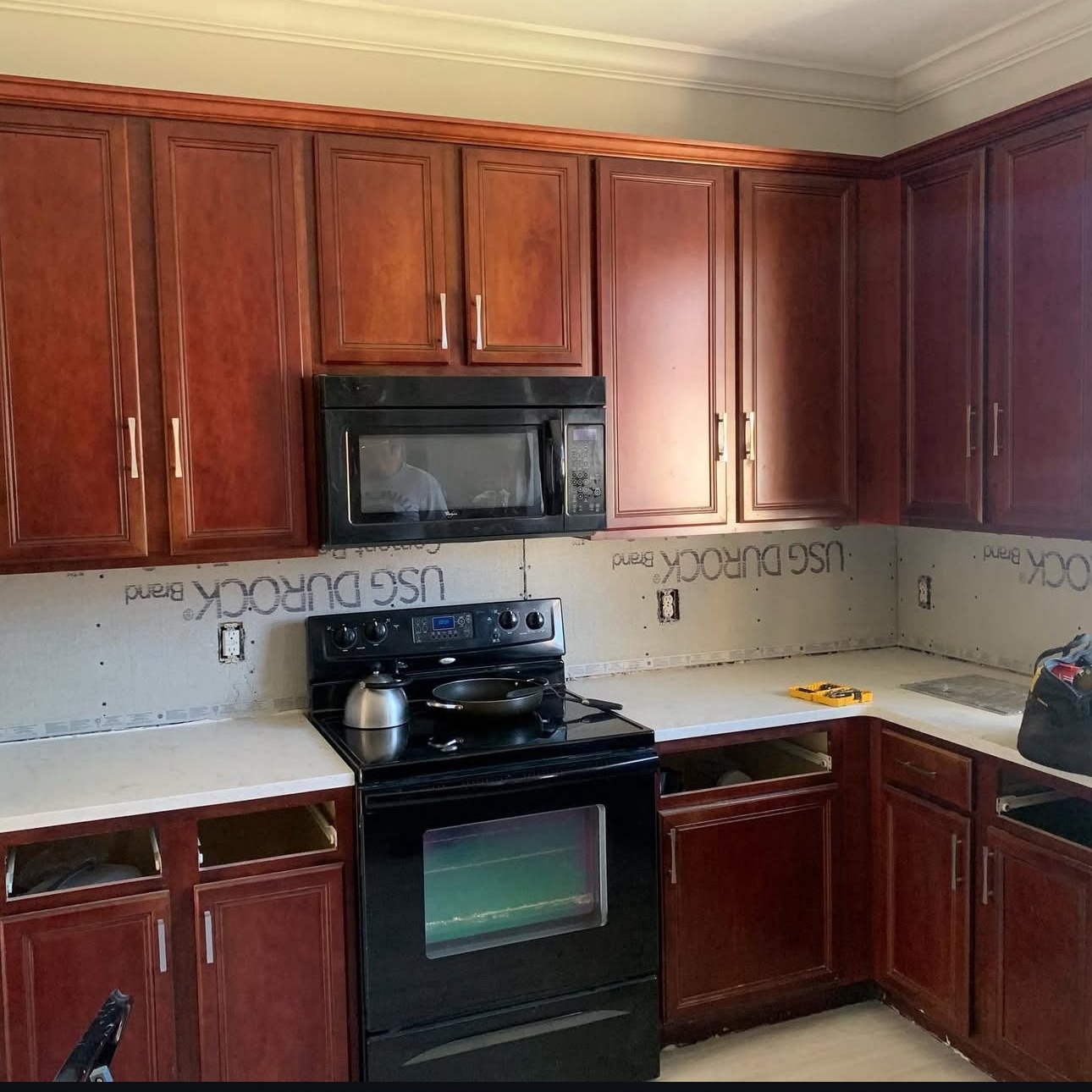 Stove Area & Lower Cabinets Before