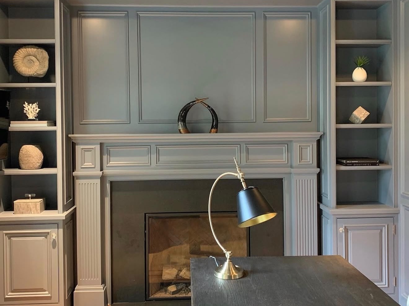 Luxury Fireplace & Built-in Library After